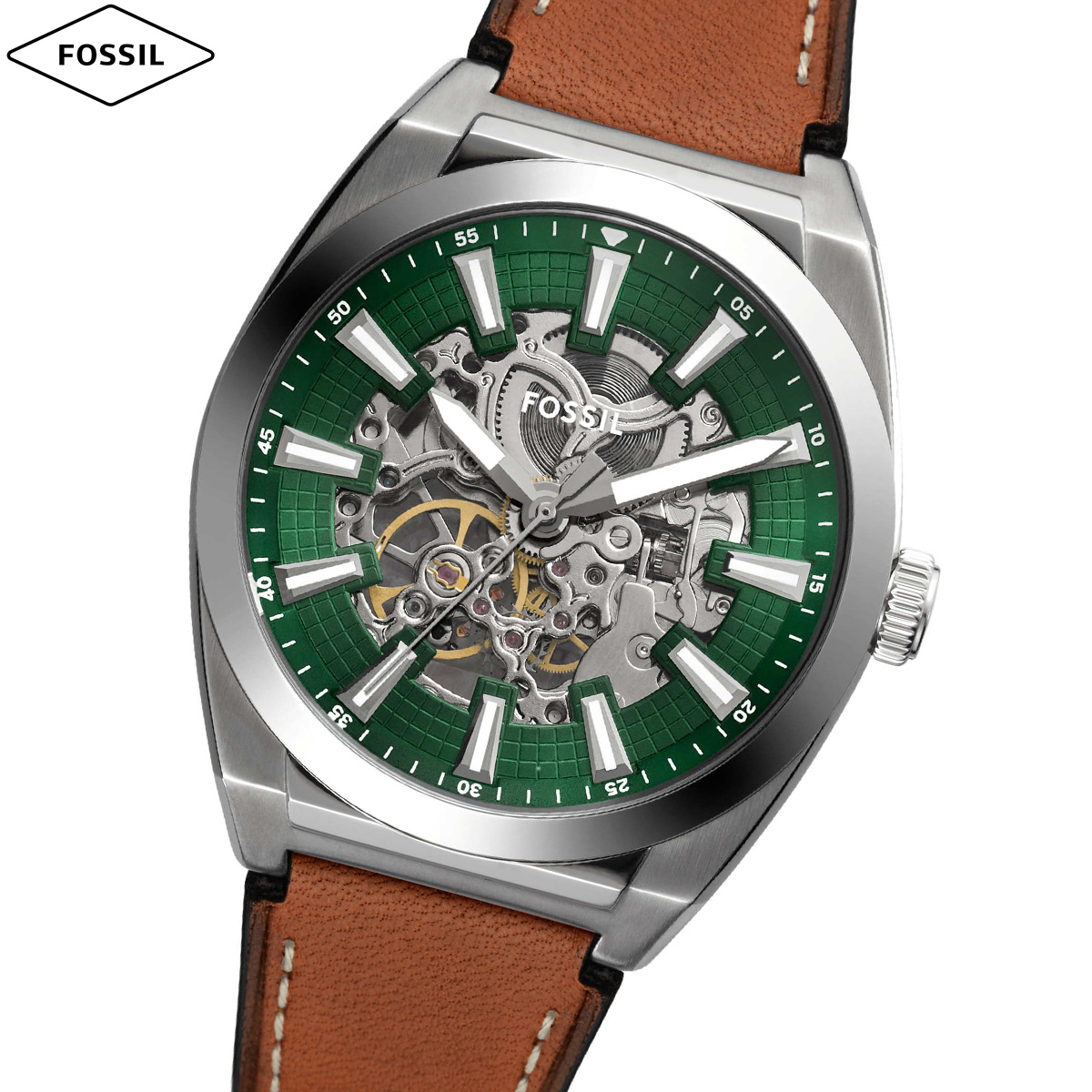 フォッシル FOSSIL 腕時計 メンズ 自動巻き EVERETT オートマティック ブラウンレザーウォッチ ME3261
