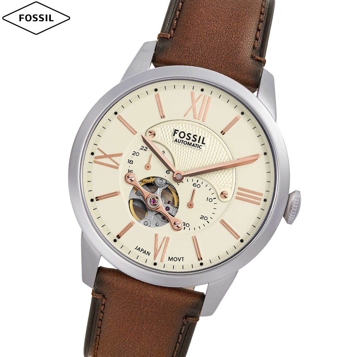 フォッシル FOSSIL 腕時計 メンズ 自動巻き TOWNSMAN マルチファンクション ブラウン レザーウォッチ ME3266