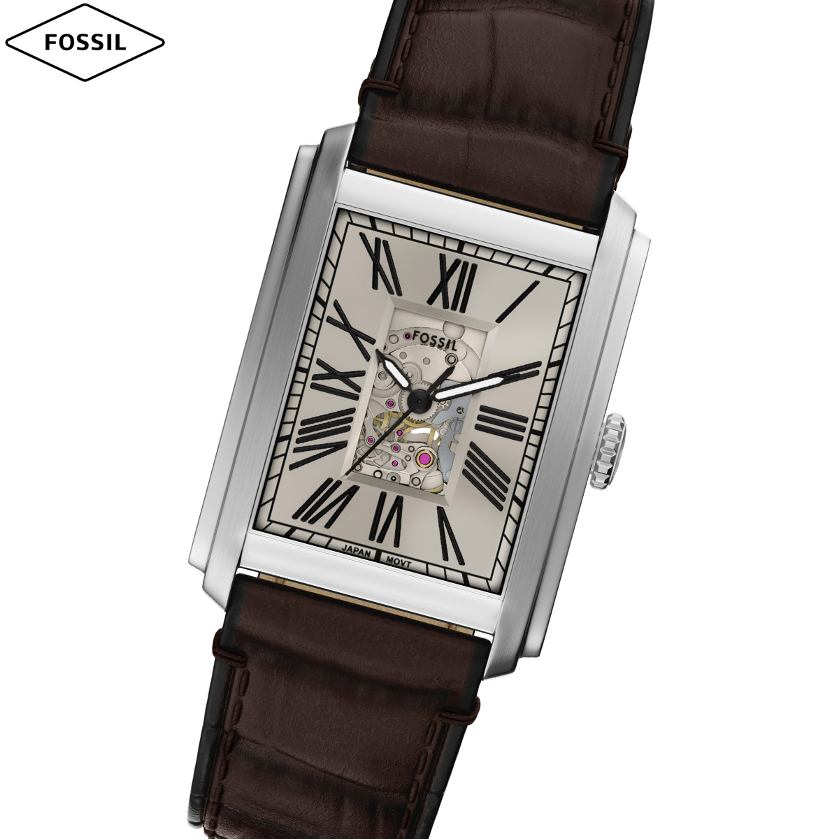 フォッシル FOSSIL 腕時計 自動巻き メンズ CARRAWAY オートマティック ブラウン クロコレザーウォッチ ME3272