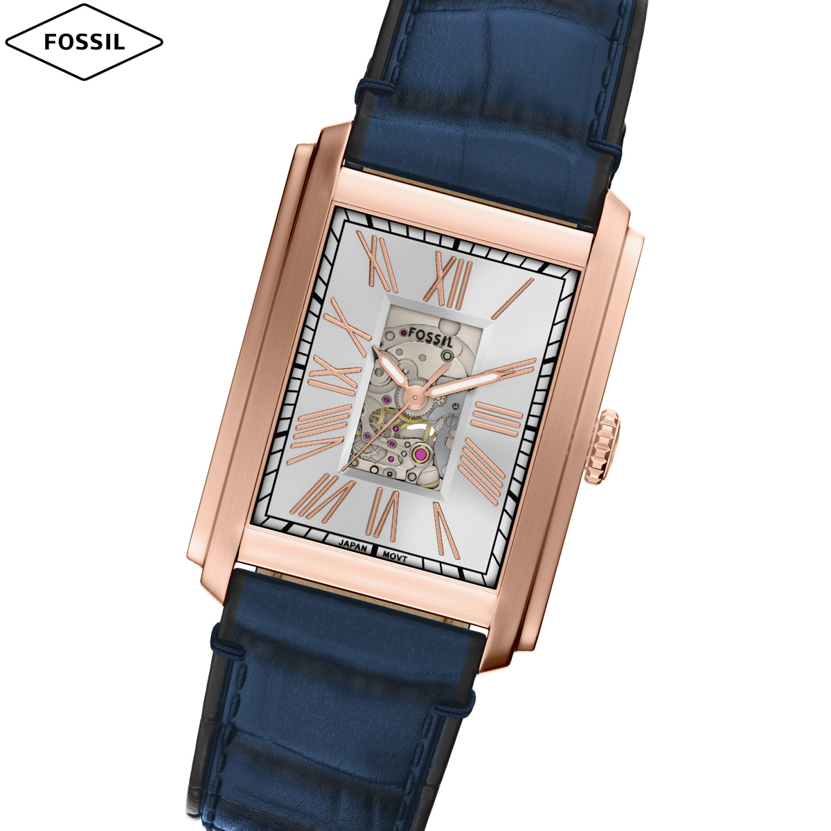 フォッシル FOSSIL 腕時計 自動巻き メンズ CARRAWAY オートマティック ブルー クロコレザーウォッチ ME3274