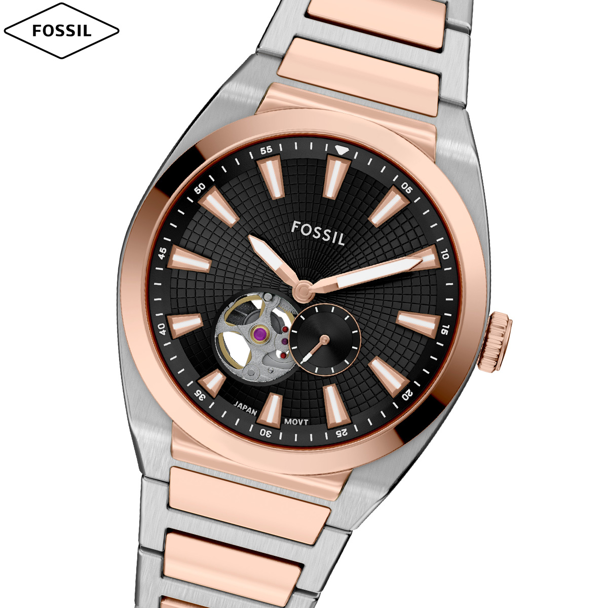 フォッシル FOSSIL 腕時計 自動巻き メンズ EVERETT オートマティック ツートーン ステンレススチールウォッチ ME3277