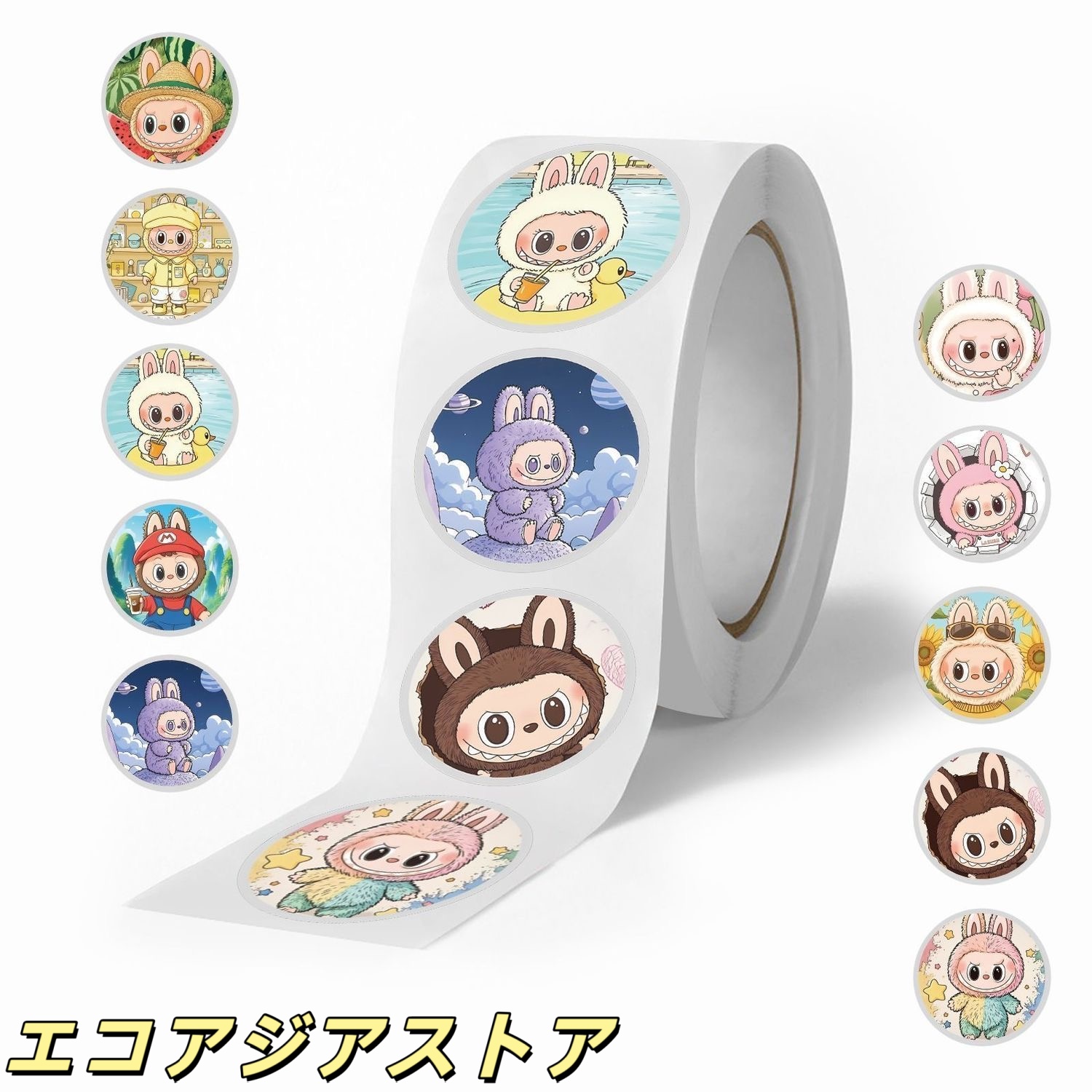 ラブブ LABUBU ステッカー シール デコシール 丸型シール ギフトシール ラッピング かわいい ロールシール 文具 雑貨 500枚入り デコレー