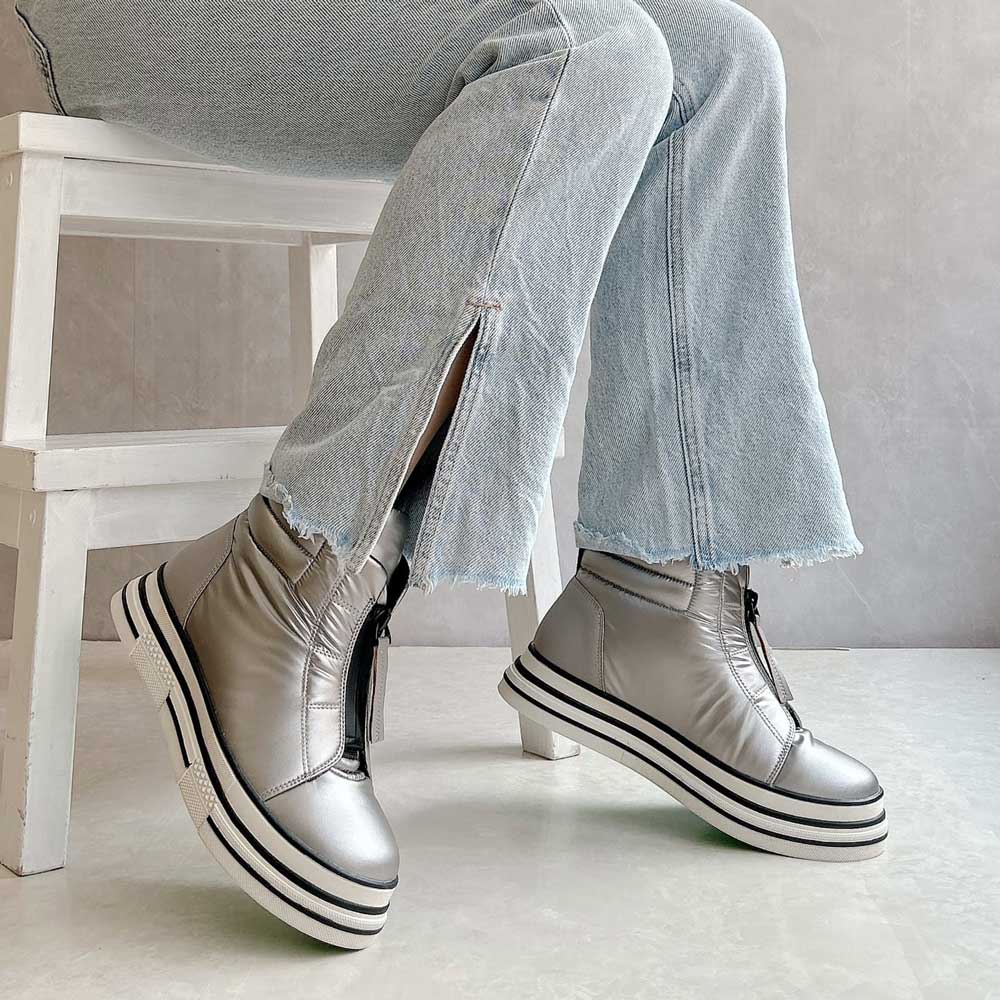 NOUBEL VOUG RELAX ヌーベル ヴォーグ リラックス 217-5257 シルバー (レディース) 撥水 フロントジップ ショートブーツ スニーカーブ